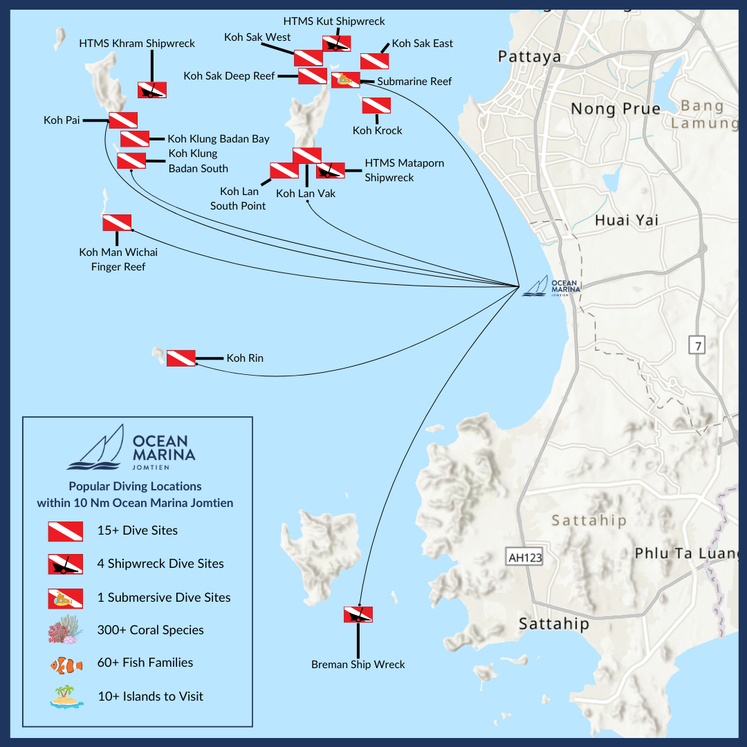 Popular Diving Locations within 10 Nm Ocean Marina Jomtien